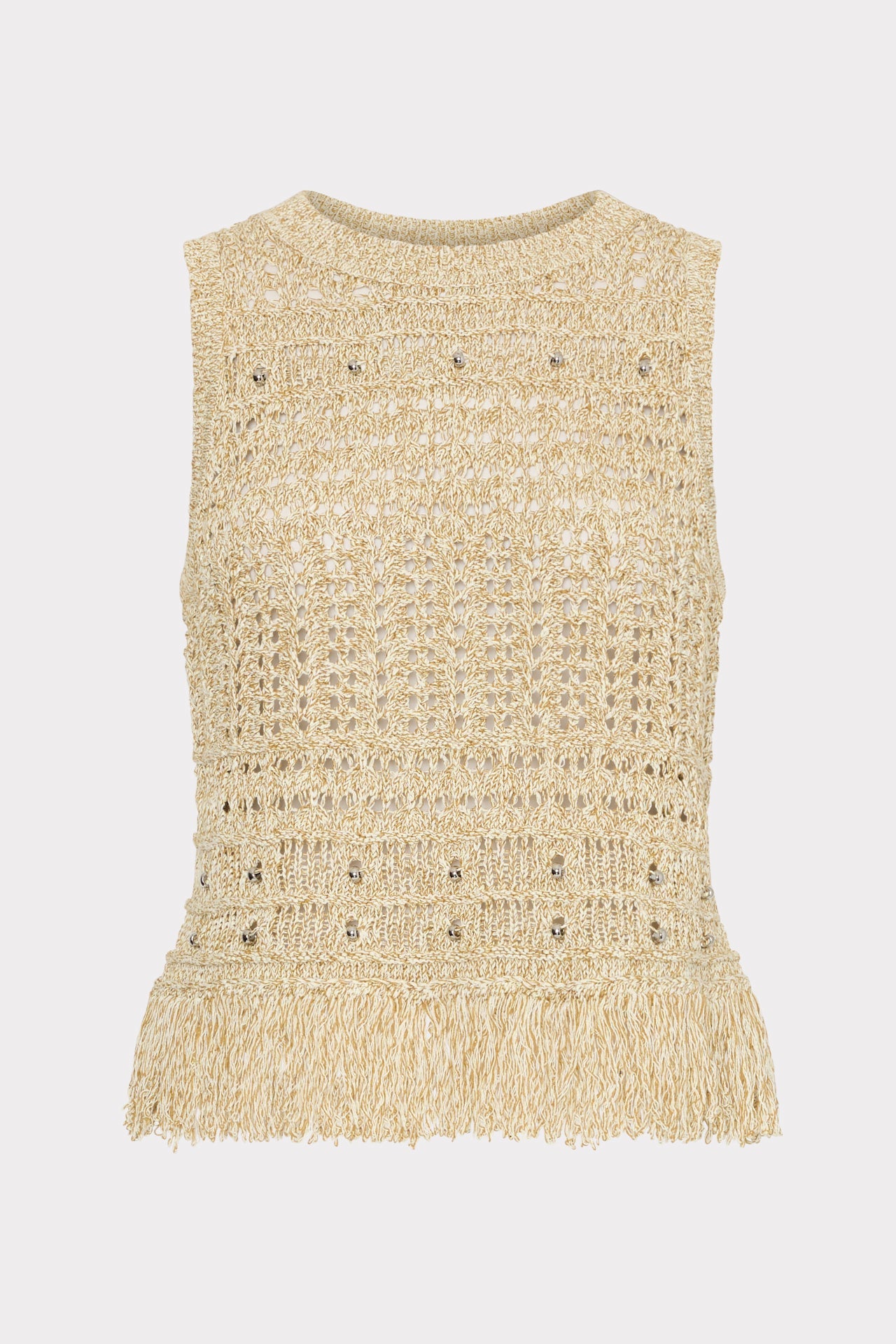 Beaded Fringe Knit Top - Beige Multi