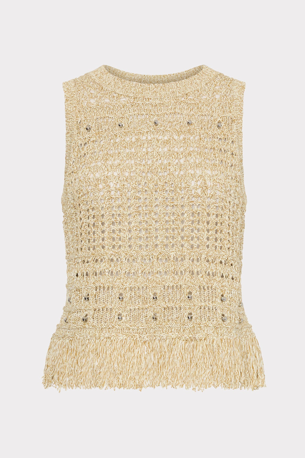 Beaded Fringe Knit Top - Beige Multi