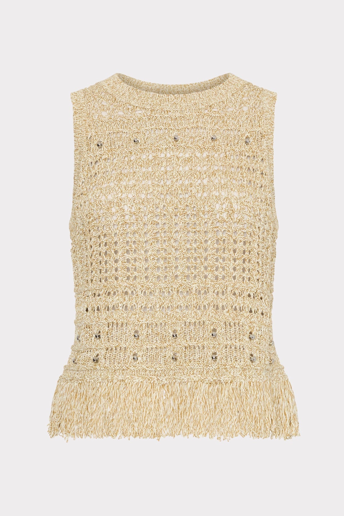 Beaded Fringe Knit Top - Beige Multi