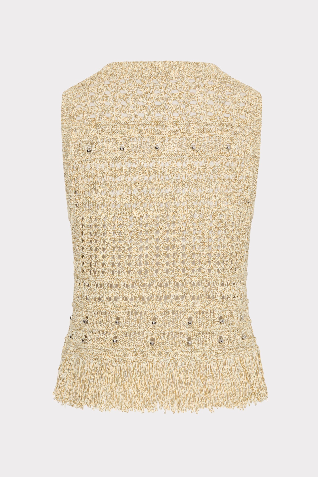 Beaded Fringe Knit Top - Beige Multi