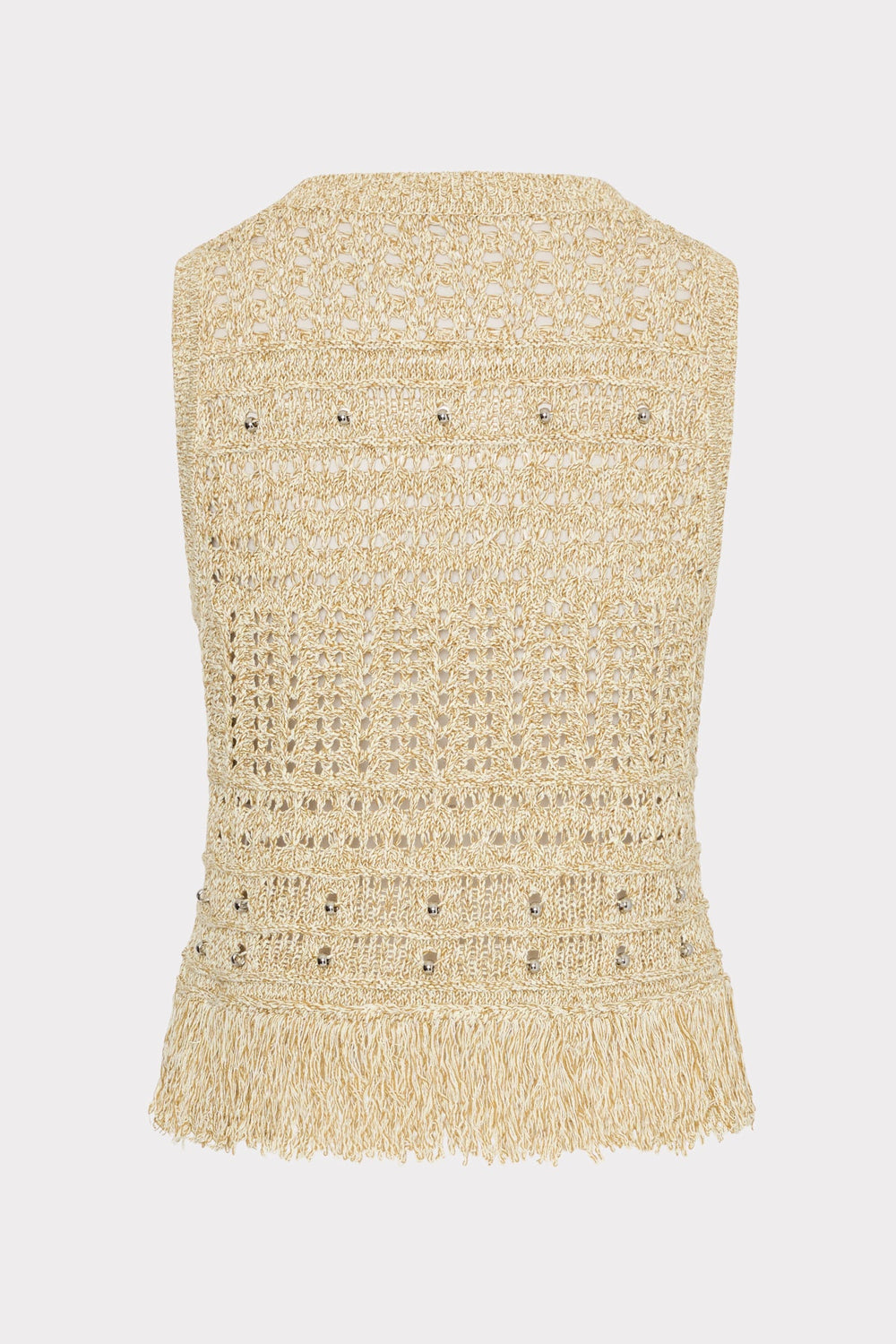 Beaded Fringe Knit Top - Beige Multi