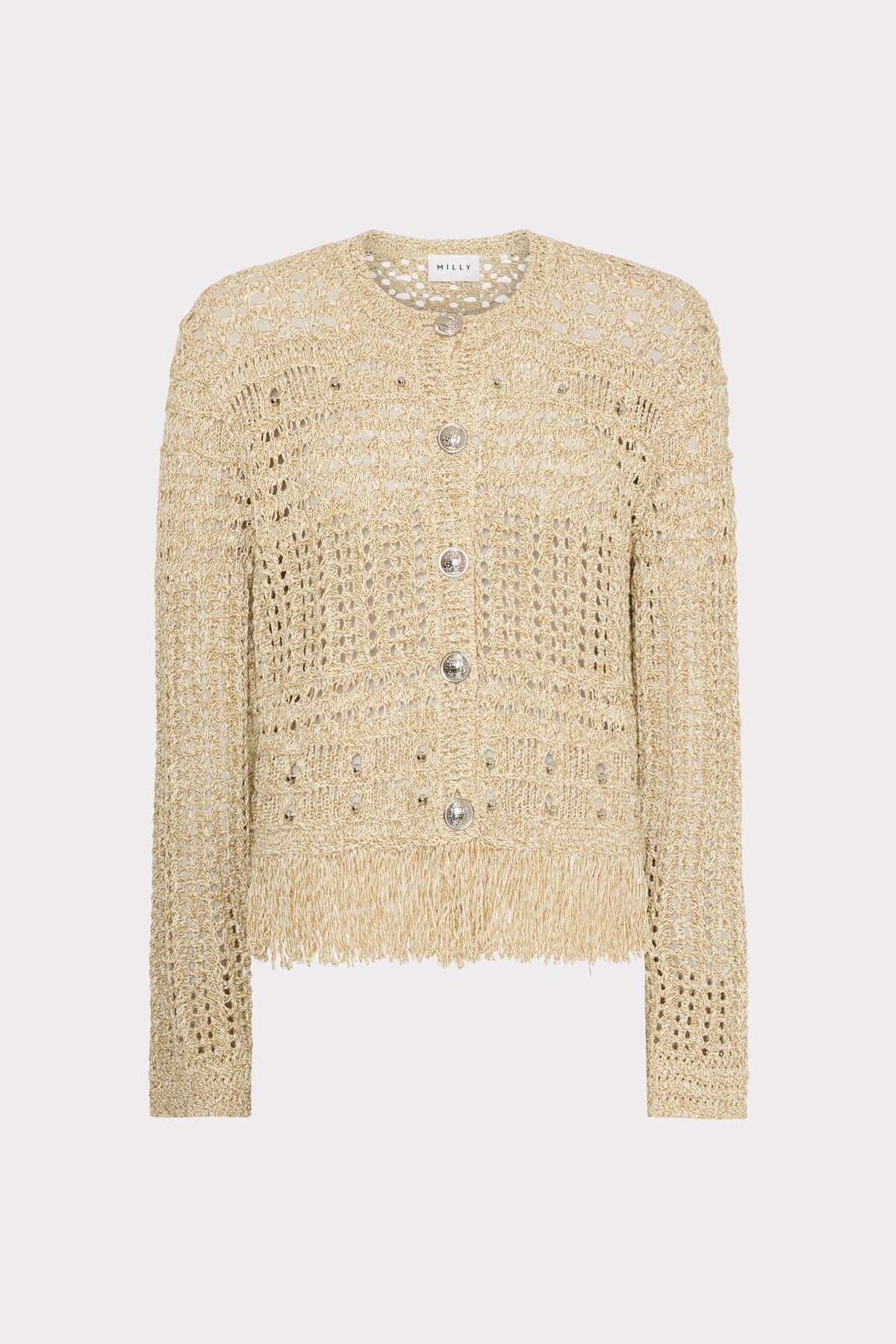 Beaded Fringe Knit Cardigan - Beige Multi