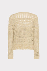 Beaded Fringe Knit Cardigan - Beige Multi