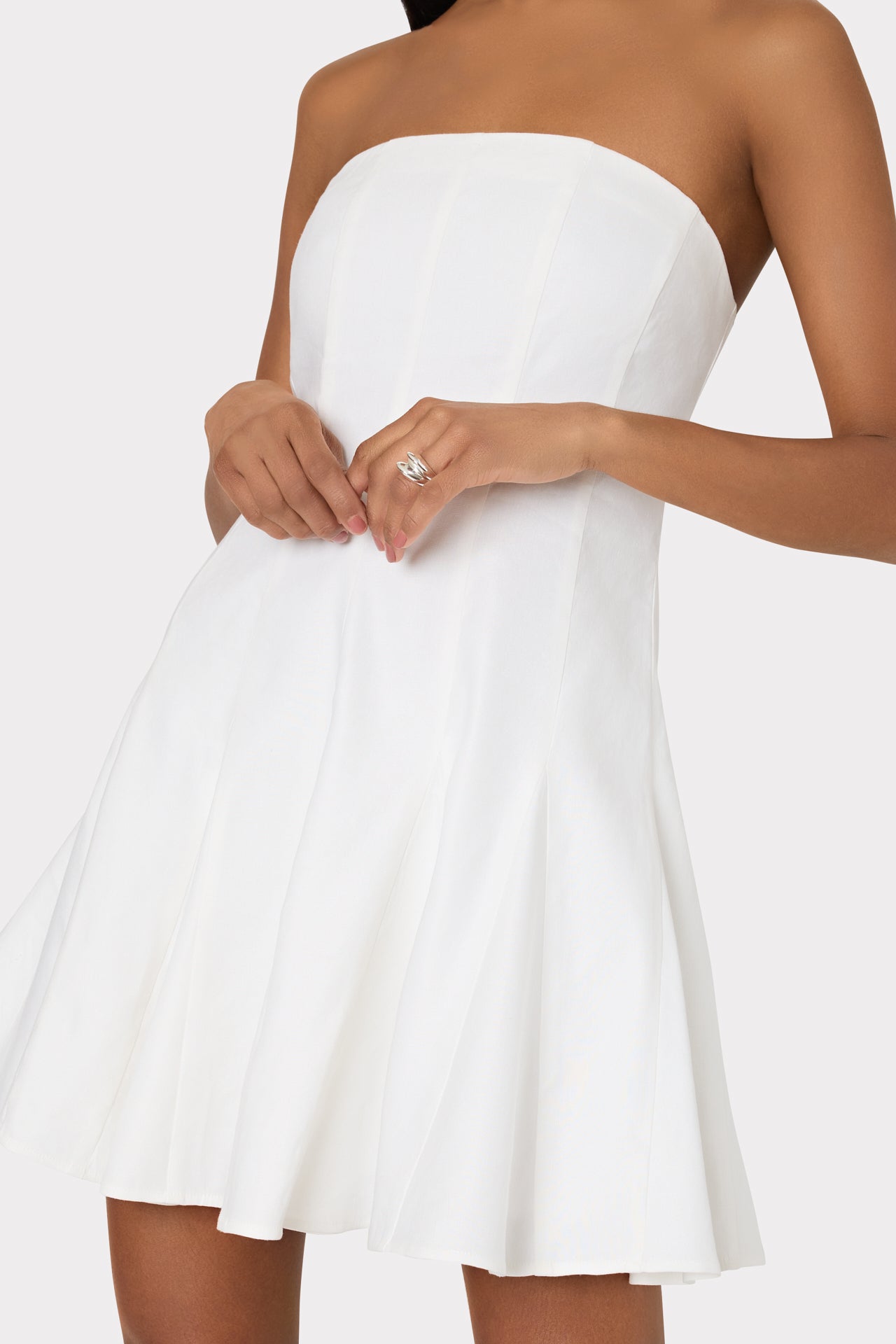 Cameron Solid Linen Strapless Dress - White