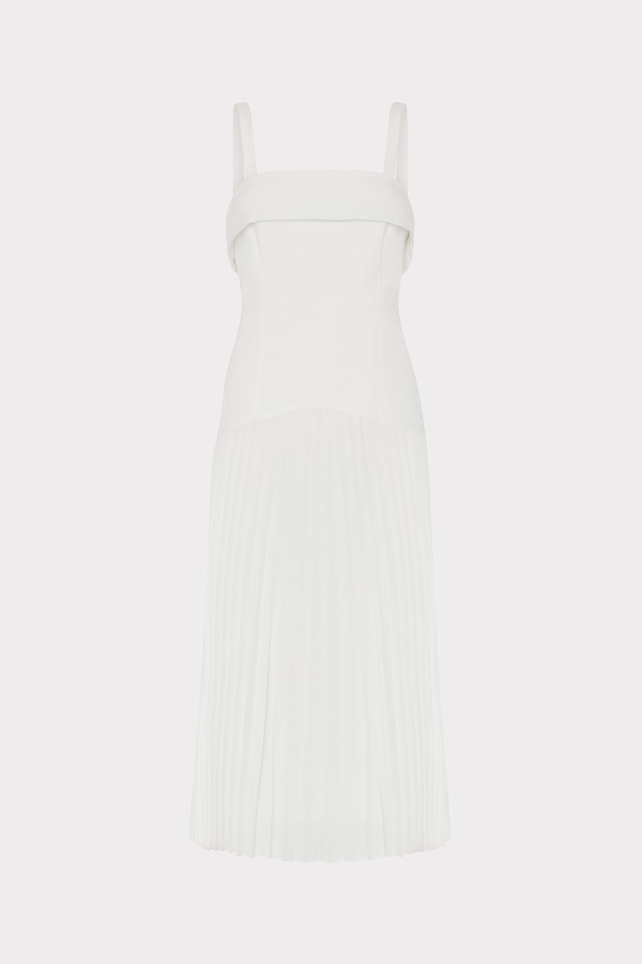 Nala Poplin Pleated Combo Midi Dress - White