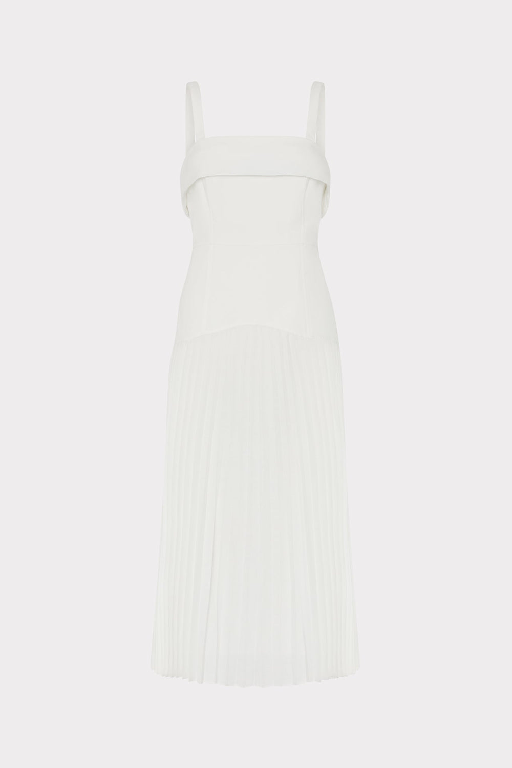 Nala Poplin Pleated Combo Midi Dress - White