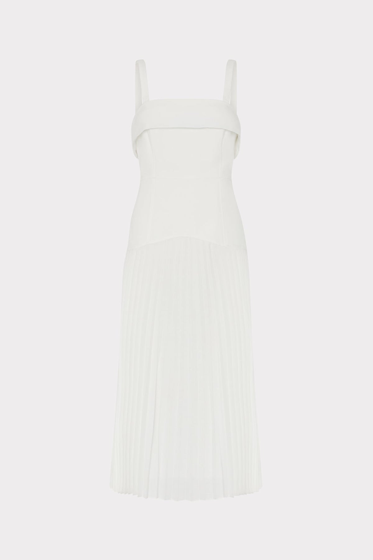 Nala Poplin Pleated Combo Midi Dress - White