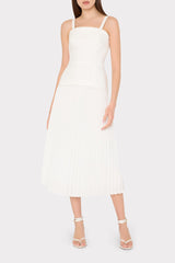 Nala Poplin Pleated Combo Midi Dress - White