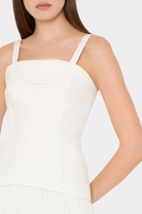 Nala Poplin Pleated Combo Midi Dress - White
