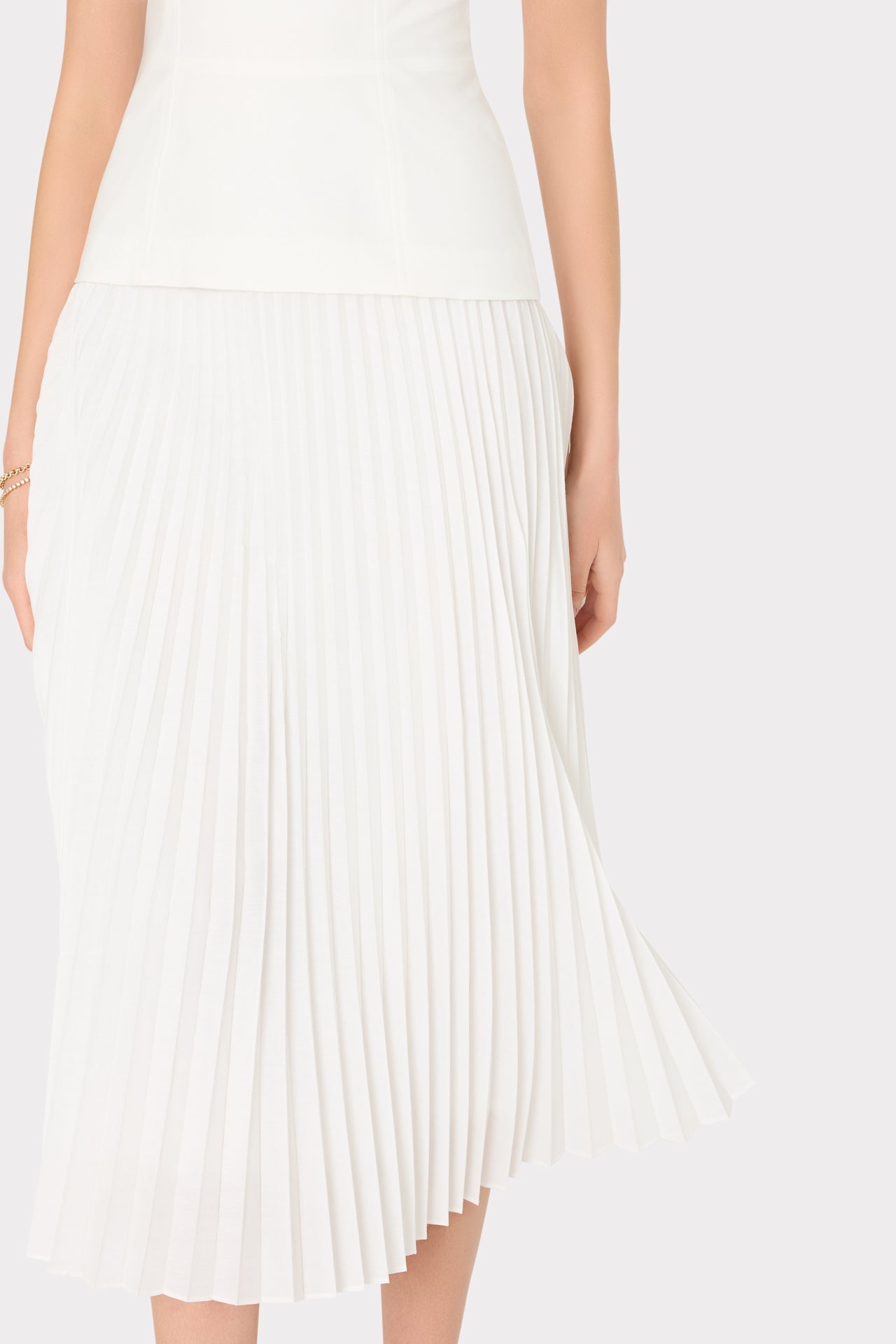 Nala Poplin Pleated Combo Midi Dress - White