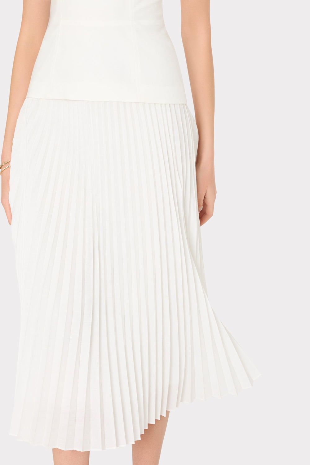 Nala Poplin Pleated Combo Midi Dress - White