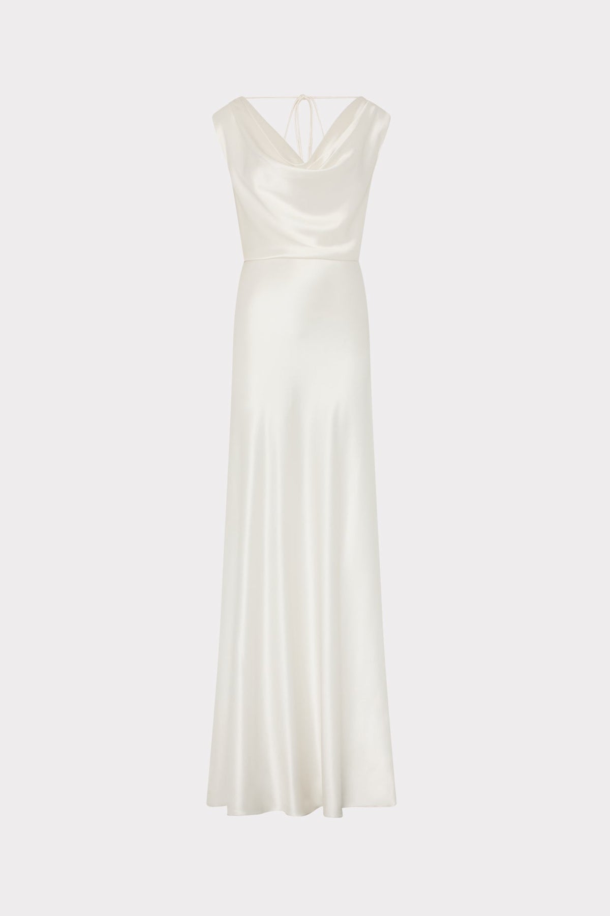Hammered Satin Cowl Neck Gown - White