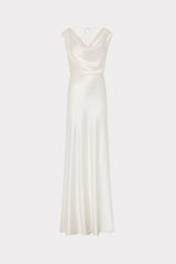 Hammered Satin Cowl Neck Gown - White