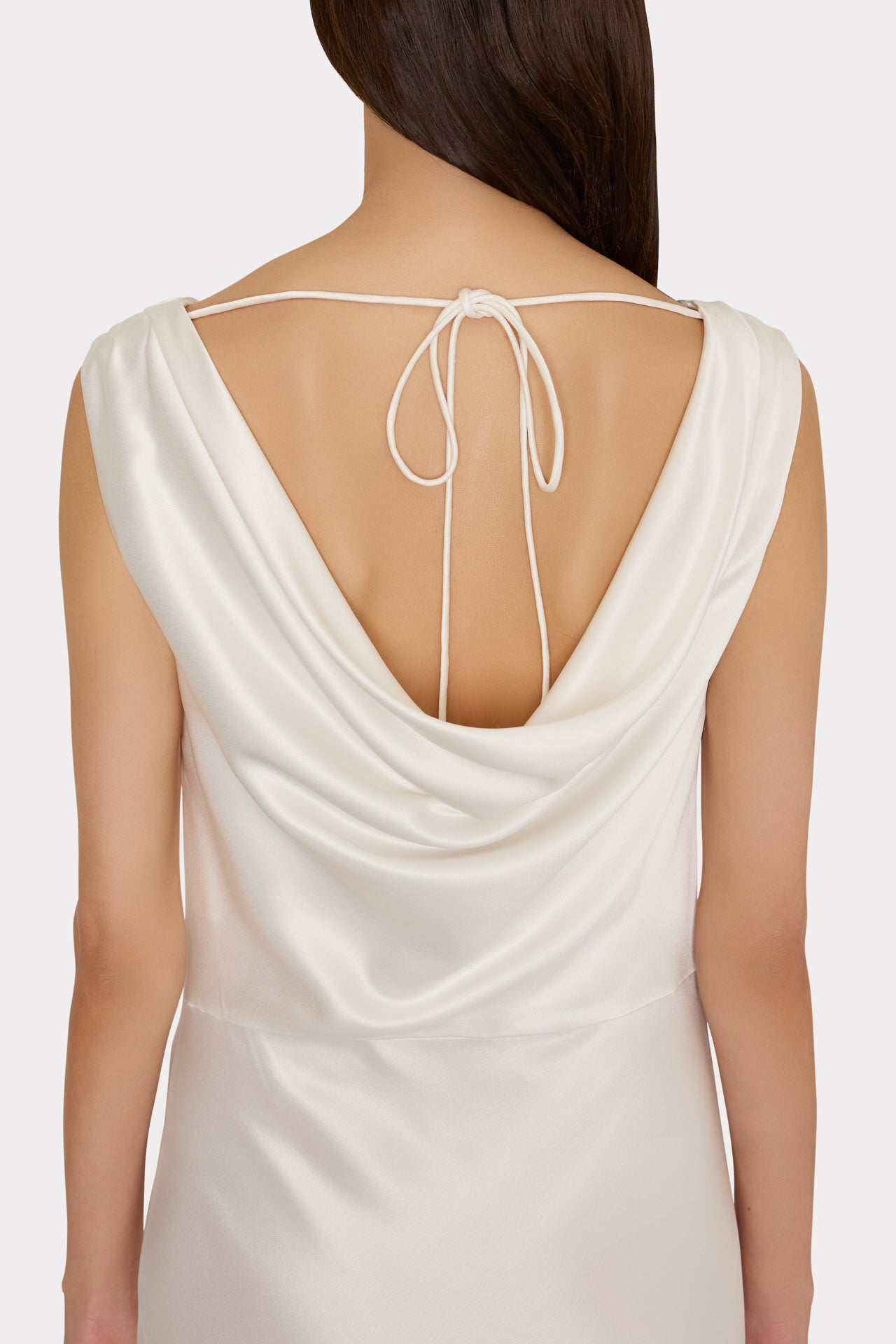 Hammered Satin Cowl Neck Gown - White
