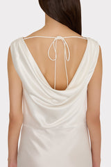 Hammered Satin Cowl Neck Gown - White