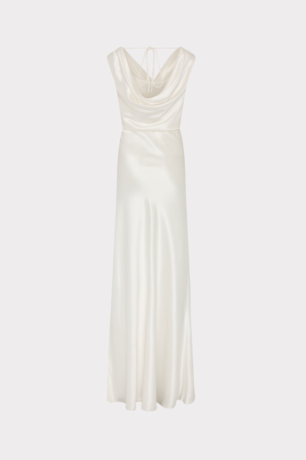 Hammered Satin Cowl Neck Gown - White