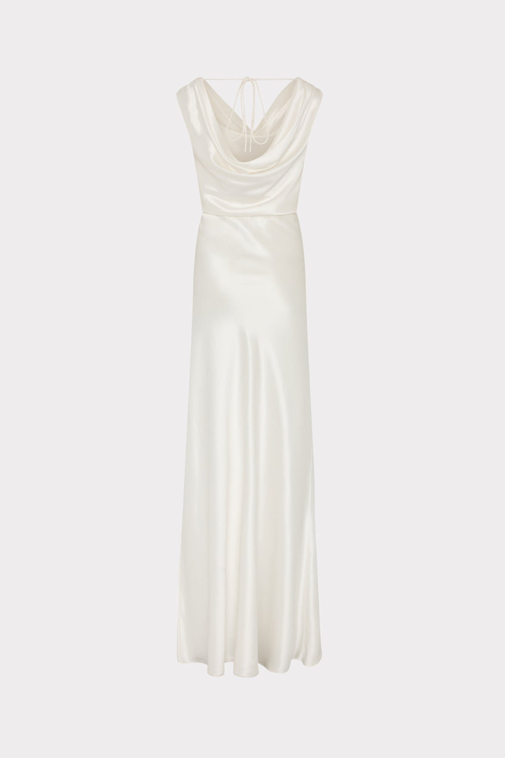 Hammered Satin Cowl Neck Gown - White
