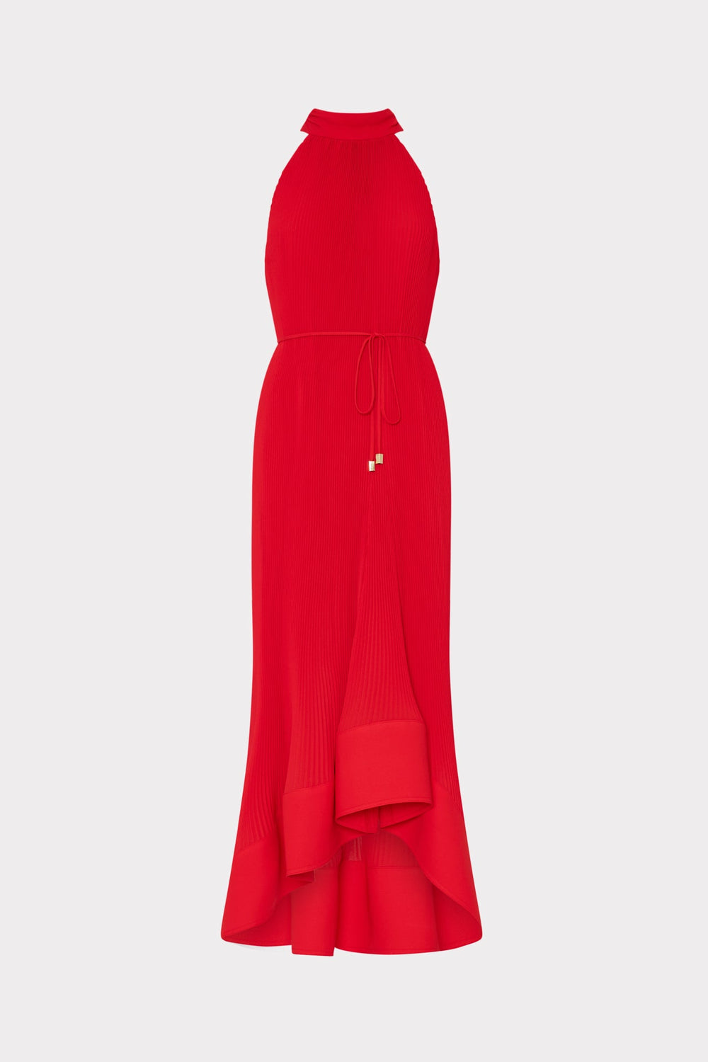 Nalani Halted Pleated Midi Dress - Red