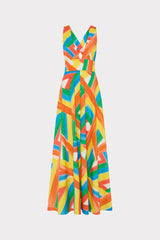 Catarina Multi Stripe Poplin Maxi Dress - Orange Multi