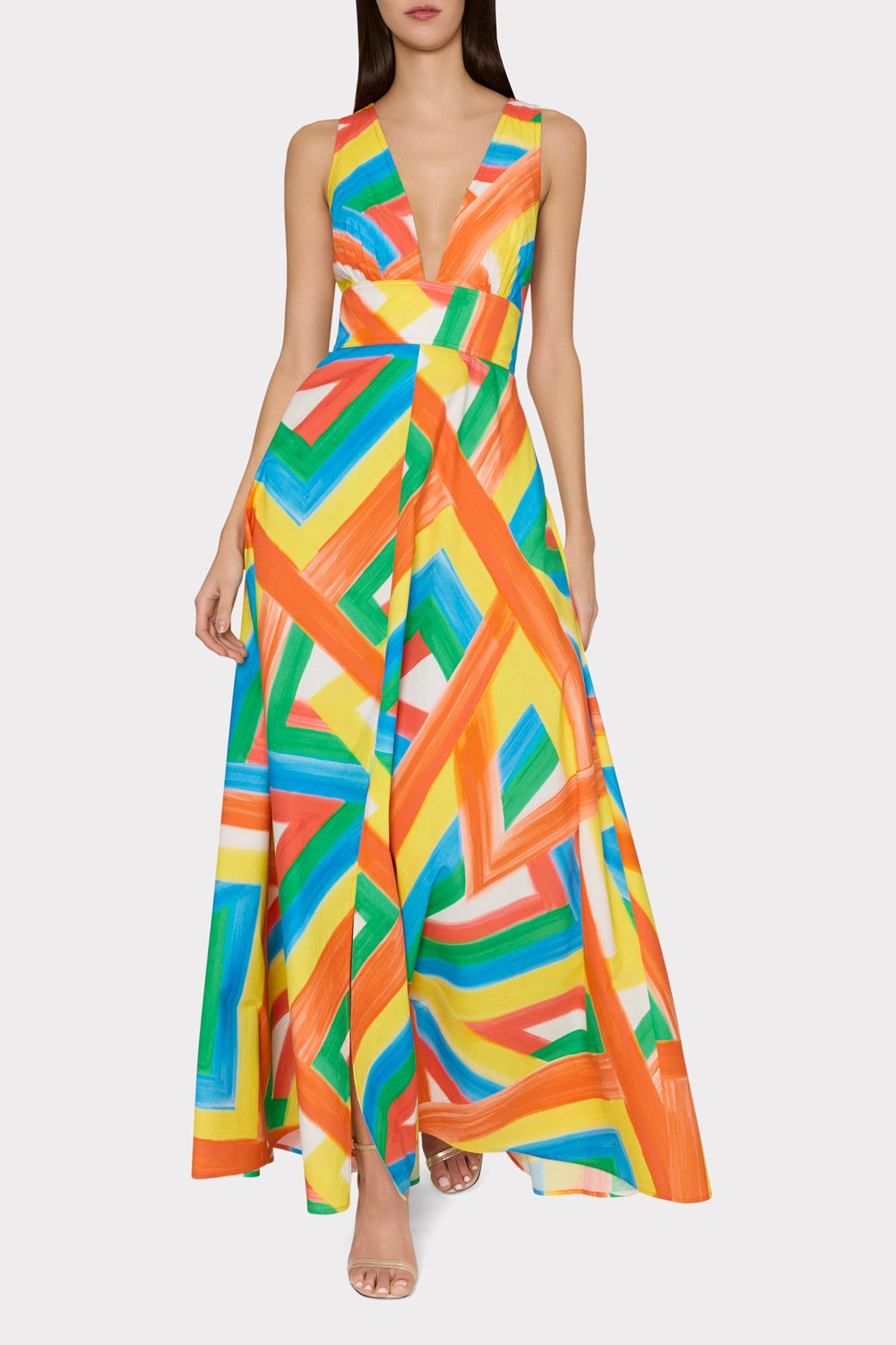 Catarina Multi Stripe Poplin Maxi Dress - Orange Multi