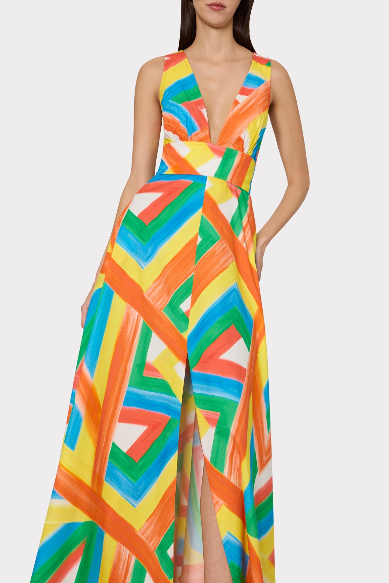 Catarina Multi Stripe Poplin Maxi Dress - Orange Multi