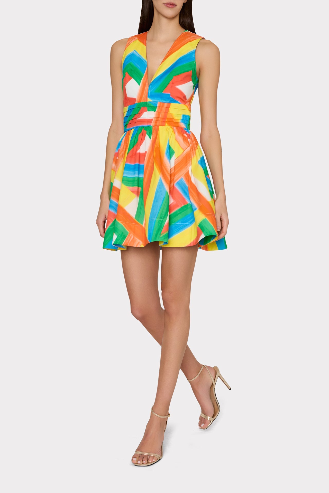 Nikki Multi Stripe Poplin Mini Dress - Orange Multi