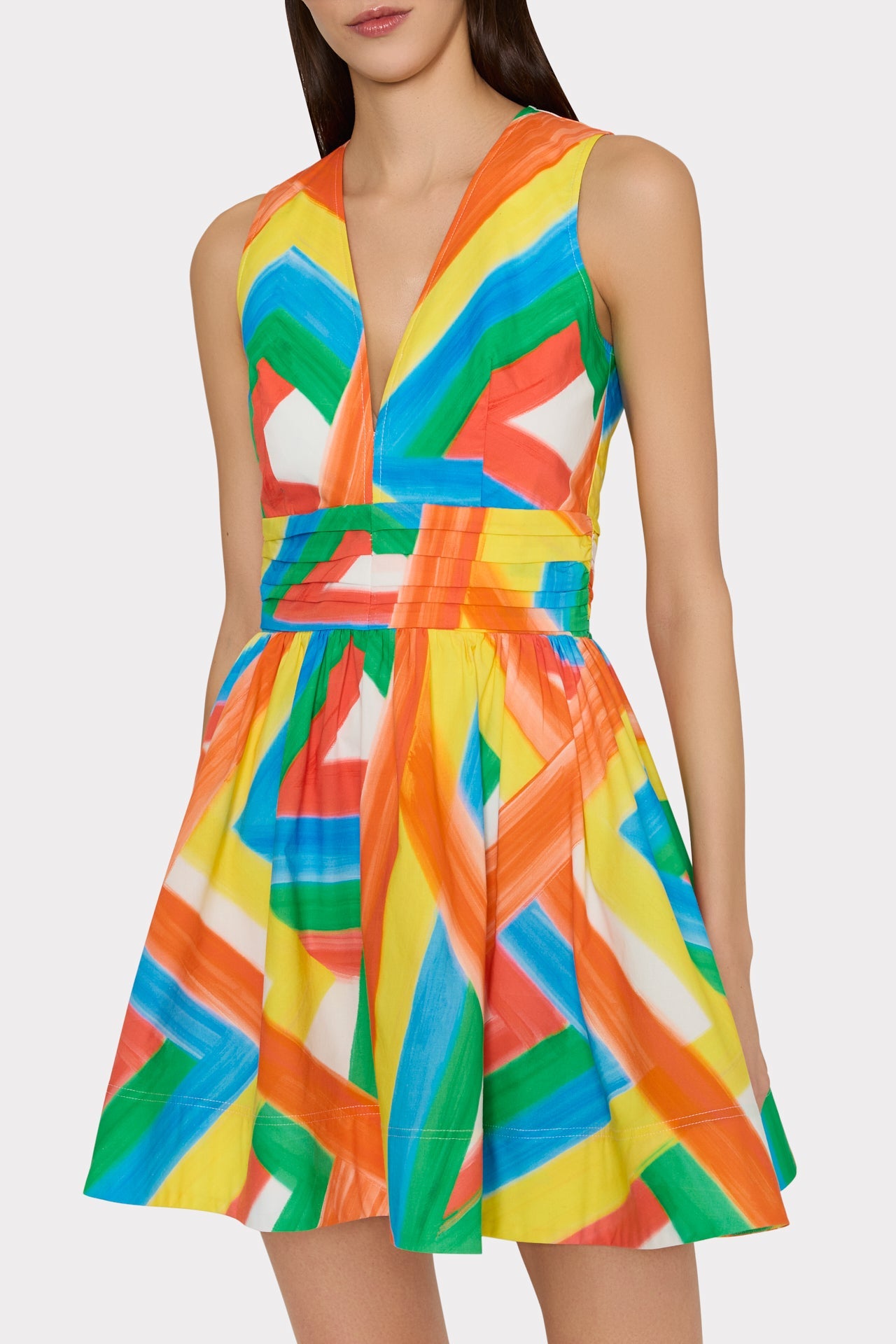 Nikki Multi Stripe Poplin Mini Dress - Orange Multi