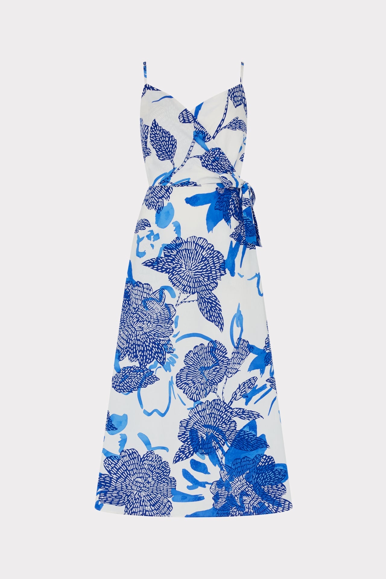 Norma Brushwork Floral Poplin Wrap Dress - Blue Multi