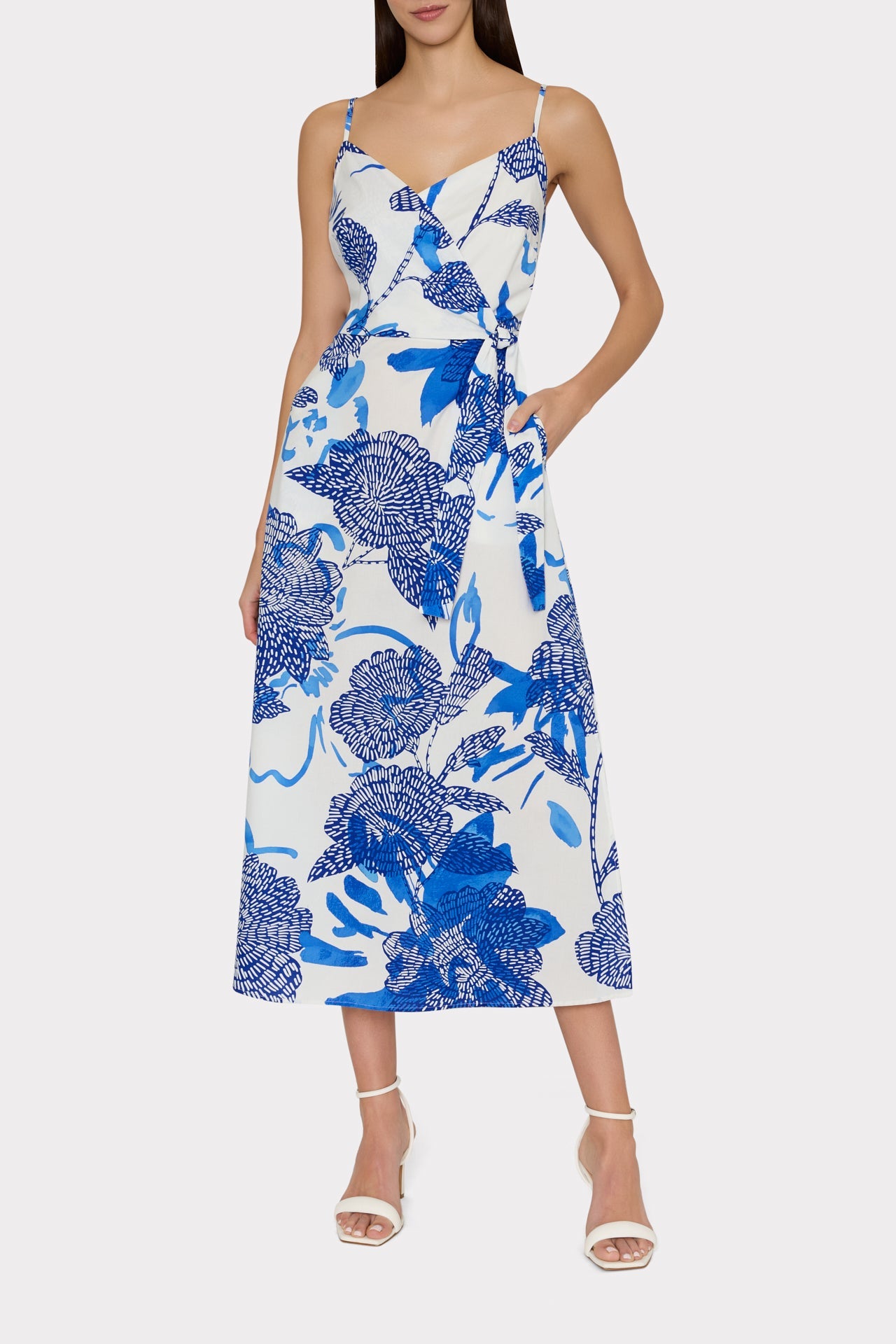 Norma Brushwork Floral Poplin Wrap Dress - Blue Multi