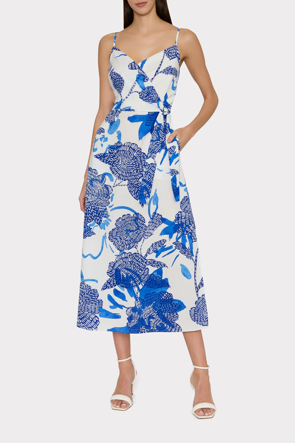 Norma Brushwork Floral Poplin Wrap Dress - Blue Multi