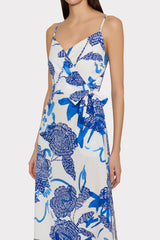 Norma Brushwork Floral Poplin Wrap Dress - Blue Multi