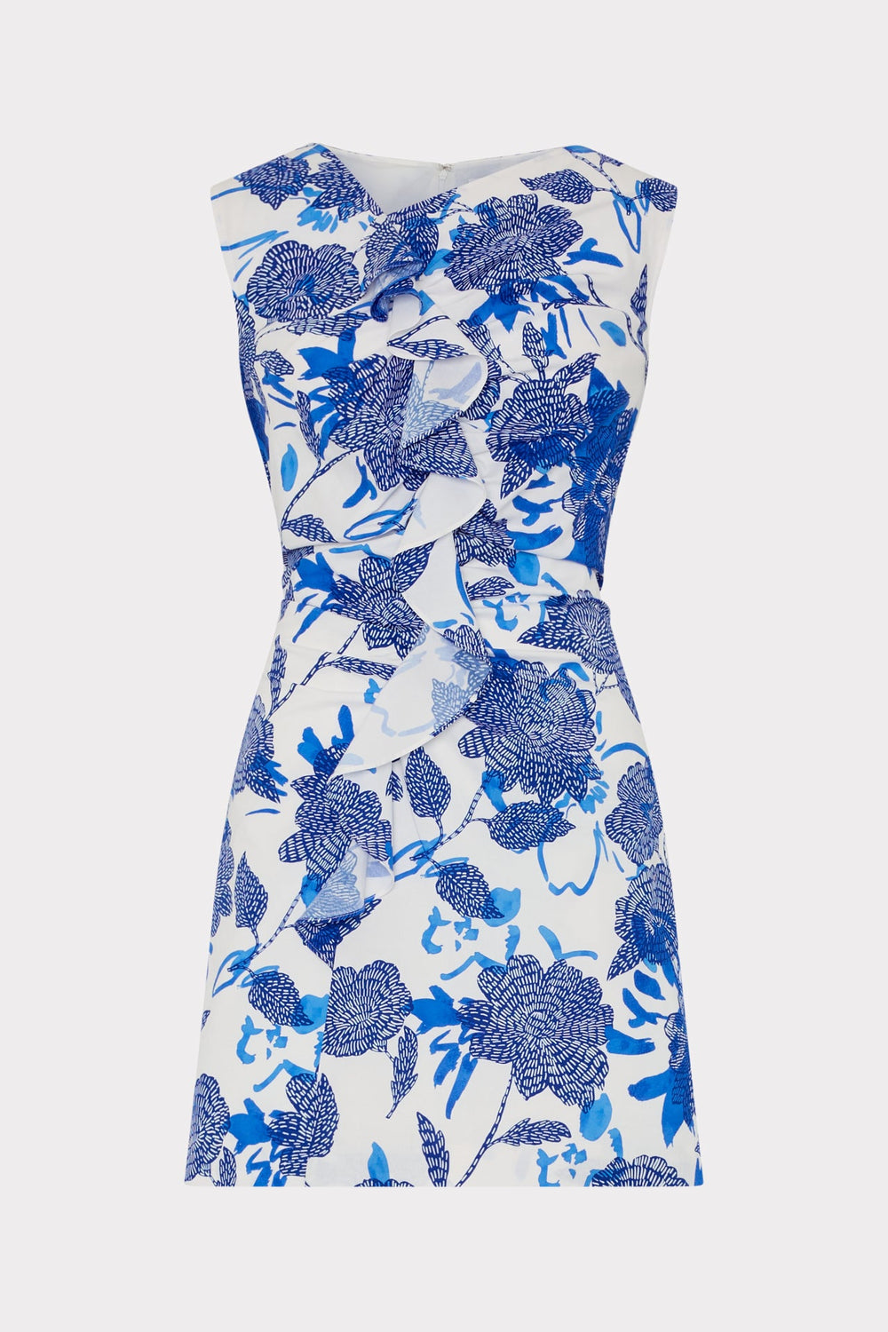Novella Brushwork Floral Poplin Mini Dress - Blue Multi