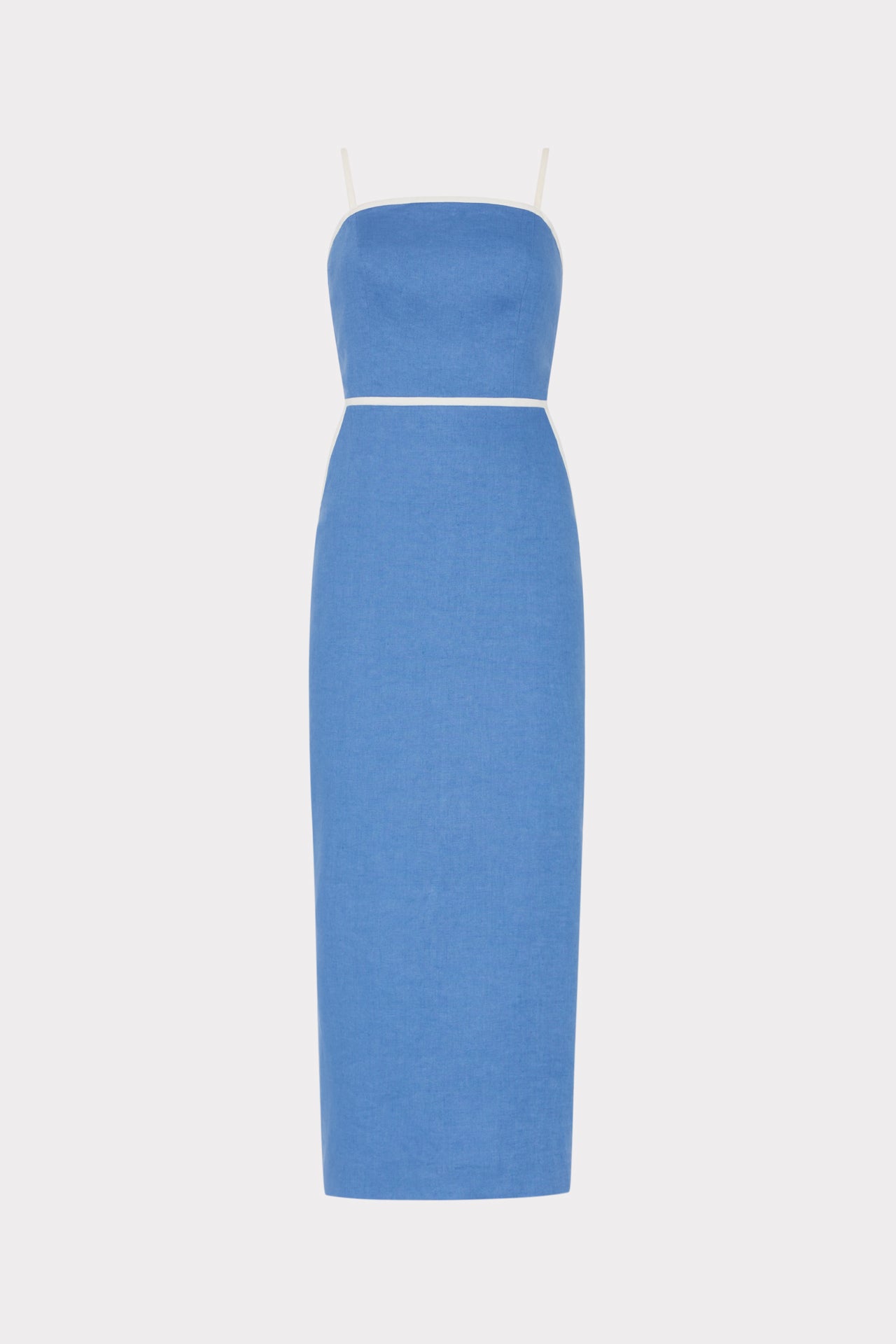 Amara Linen Contrast Midi Dress - Blue/White