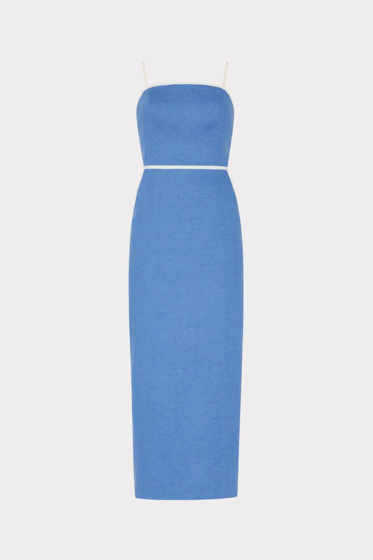 Amara Linen Contrast Midi Dress - Blue/White