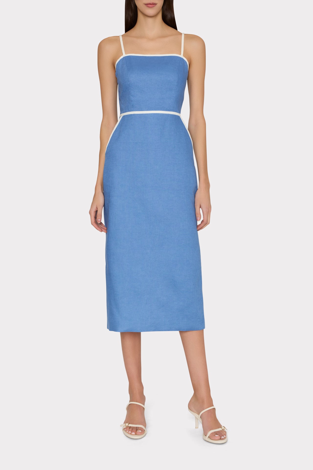 Amara Linen Contrast Midi Dress - Blue/White