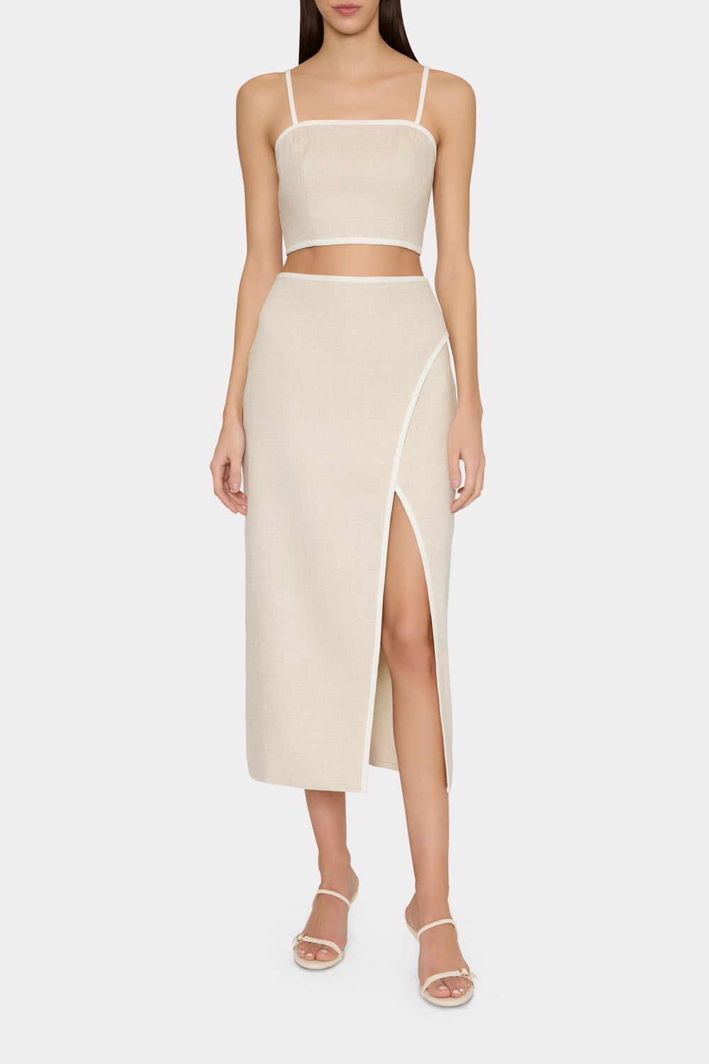 Neriya Linen Contrast Skirt - Natural/White