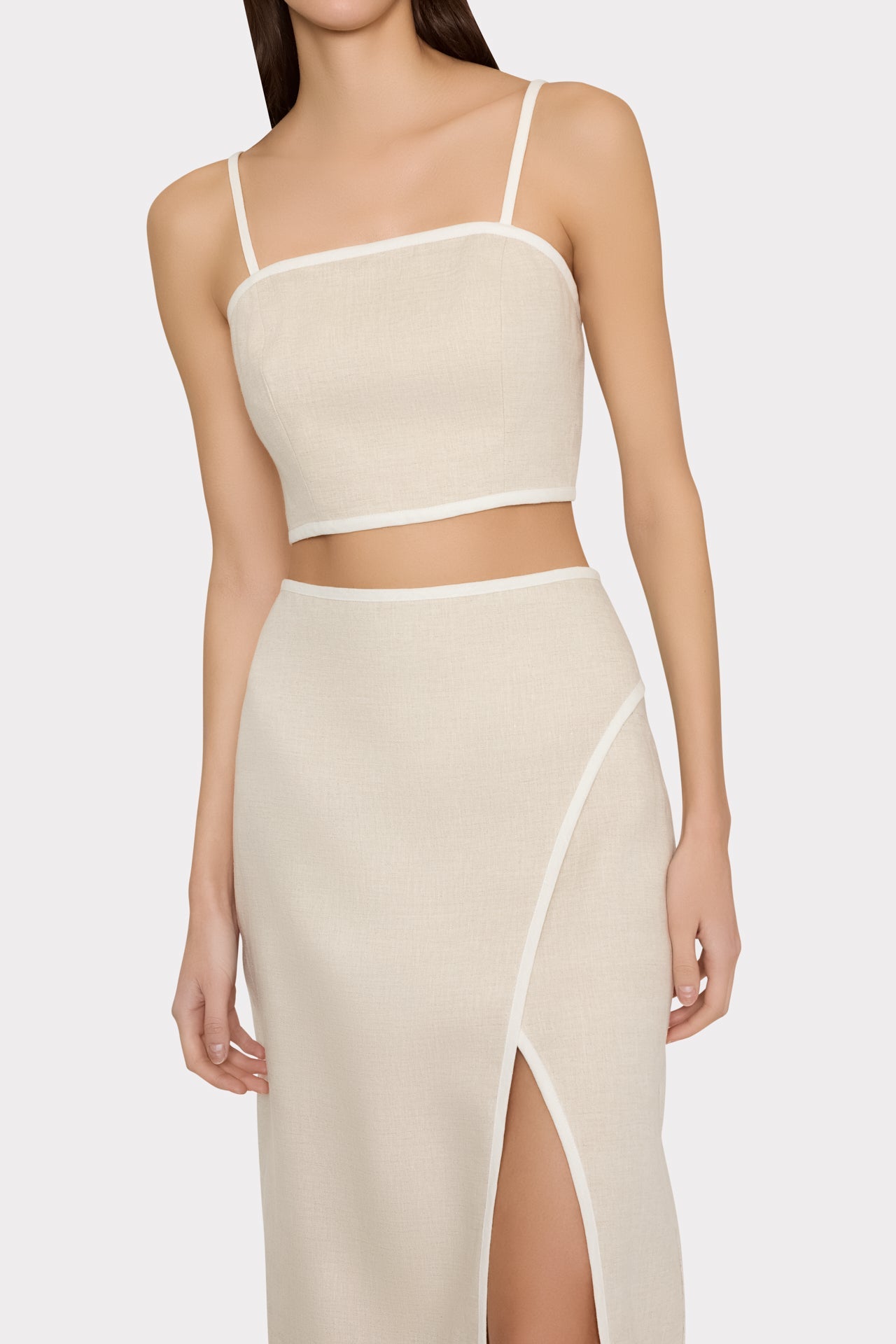 Neriya Linen Contrast Skirt - Natural/White