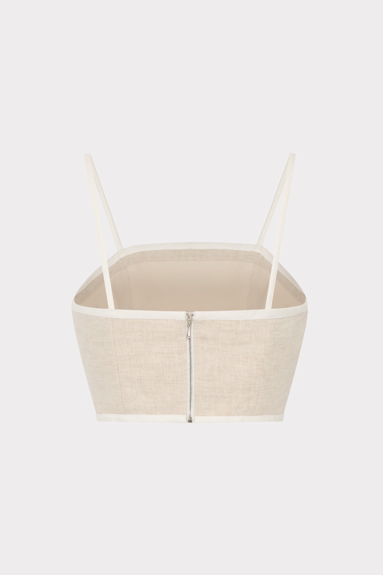 Nyrie Linen Contrast Crop Top - Natural/White