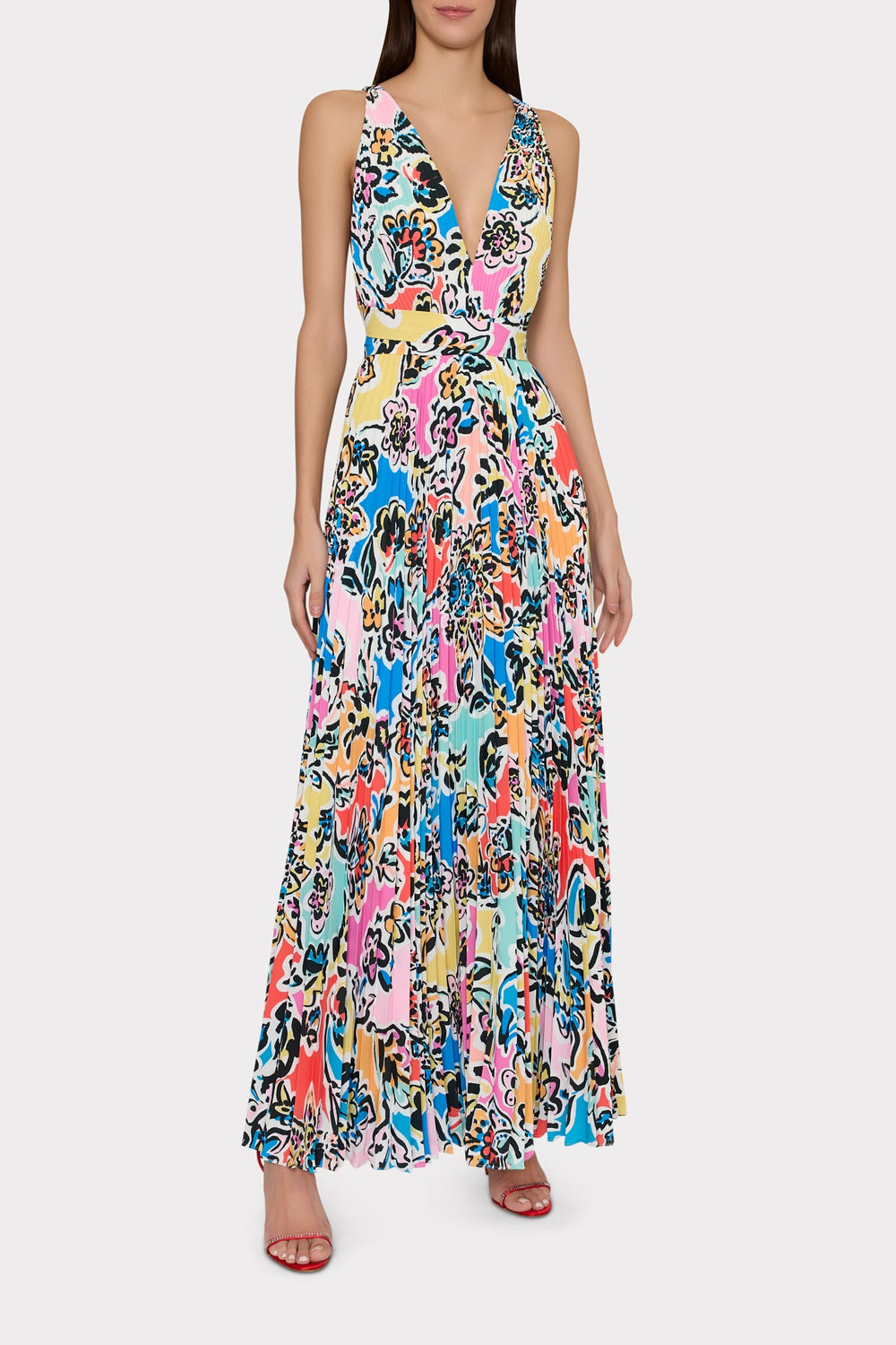 Oria Rainbow Oasis Pleated Dress - Black Multi