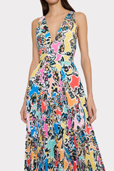 Oria Rainbow Oasis Pleated Dress - Black Multi
