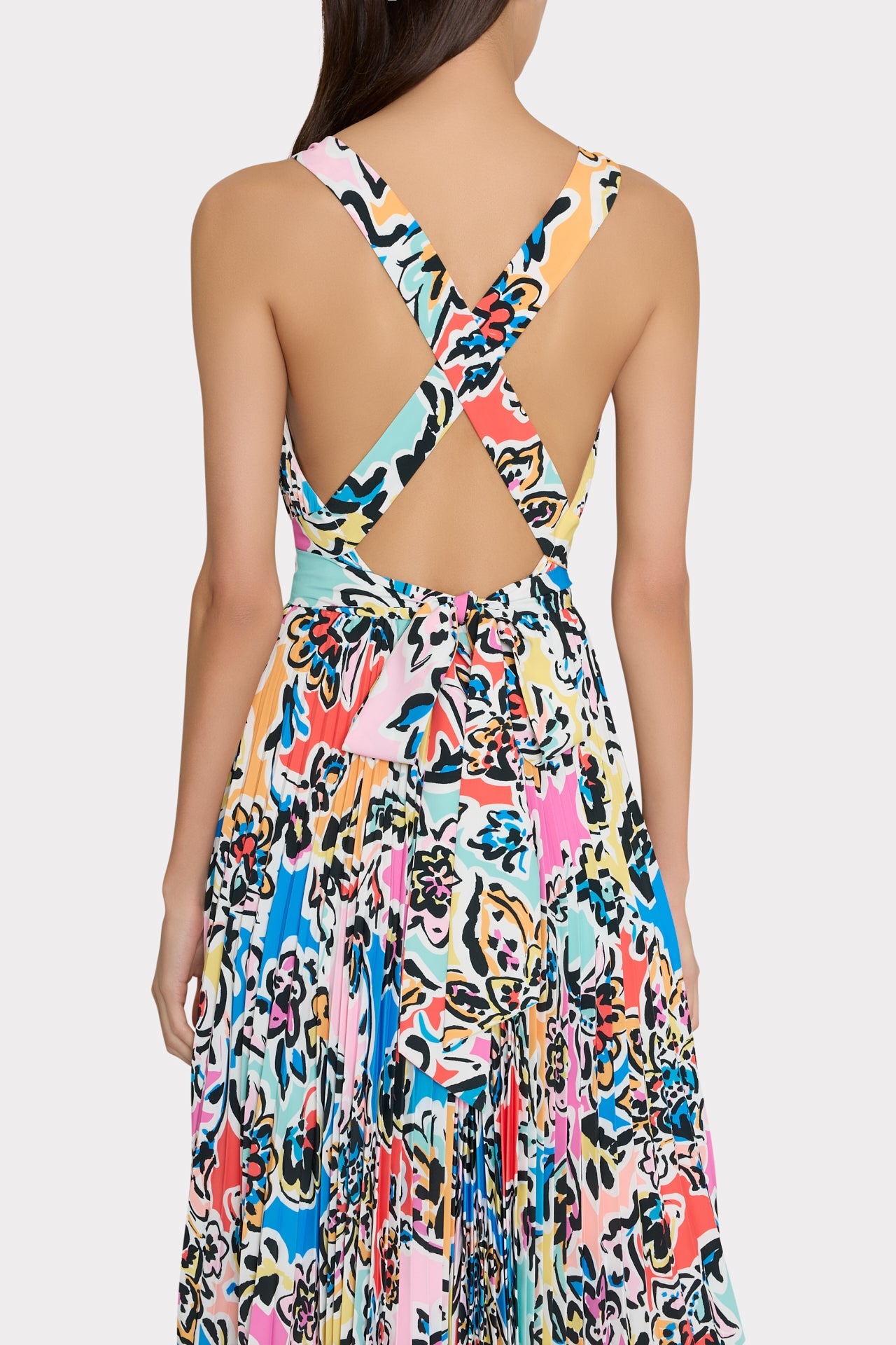 Oria Rainbow Oasis Pleated Dress - Black Multi