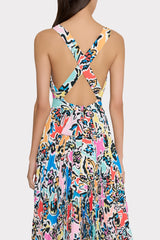 Oria Rainbow Oasis Pleated Dress - Black Multi
