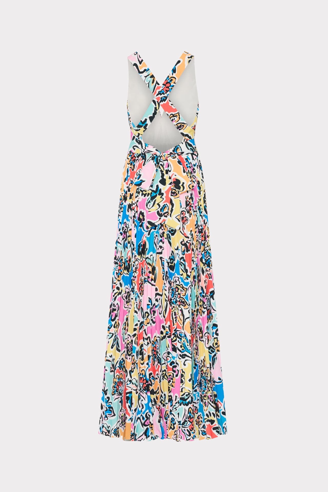 Oria Rainbow Oasis Pleated Dress - Black Multi
