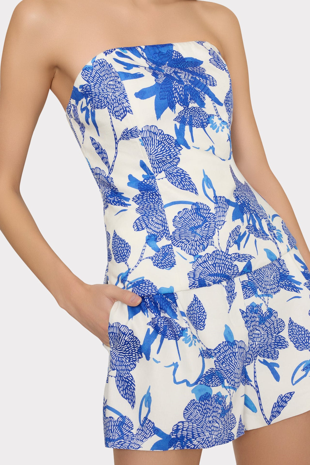 Brushwork Floral Linen Top - Blue Multi