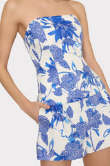 Brushwork Floral Linen Top - Blue Multi