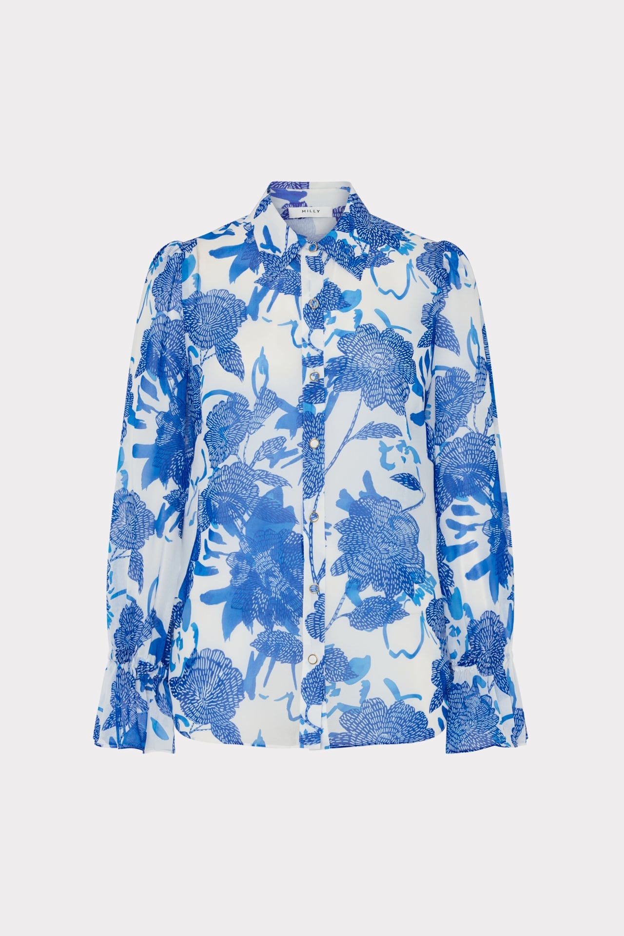 Lacey Brushwork Floral Blouse - Blue Multi
