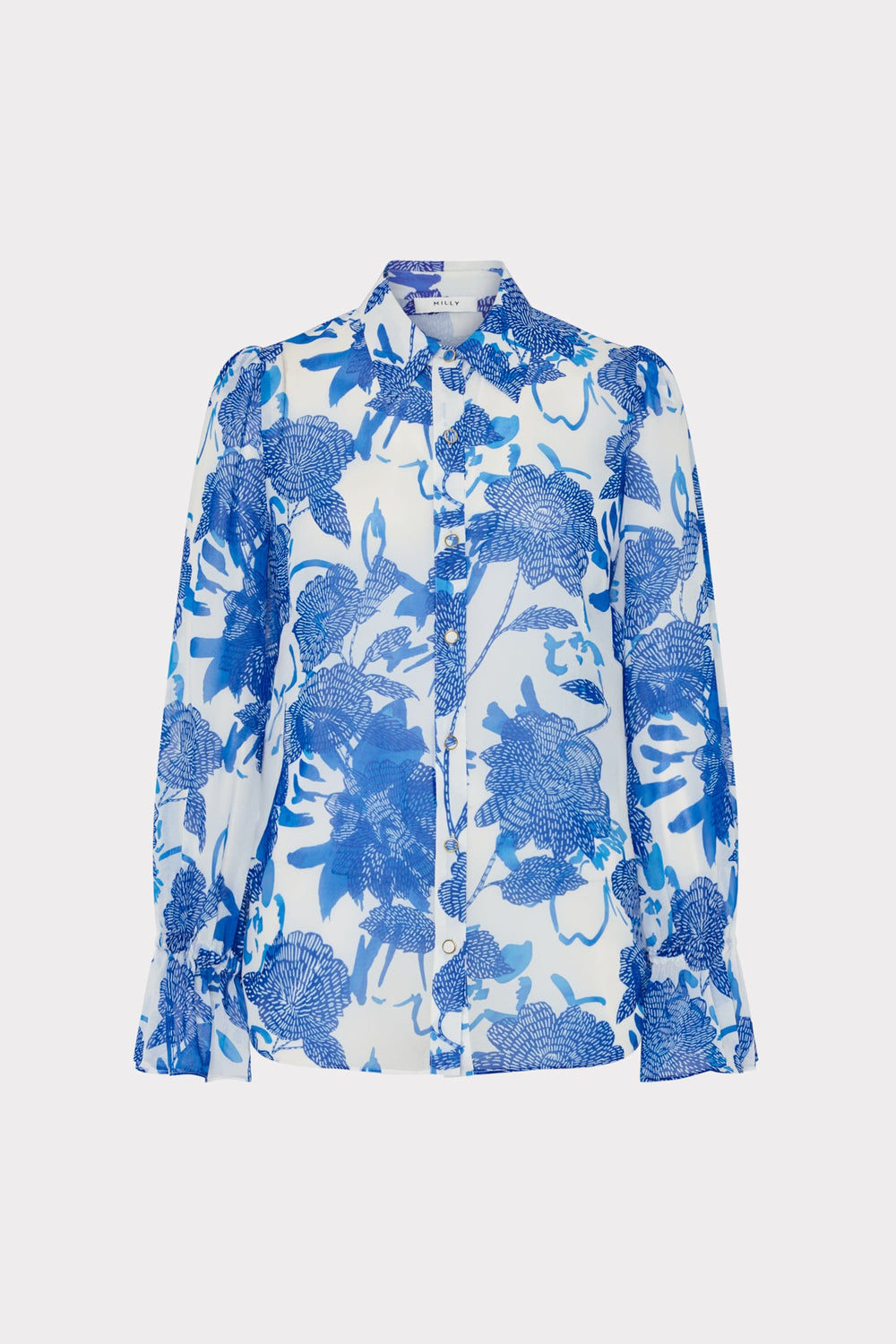 Lacey Brushwork Floral Blouse - Blue Multi