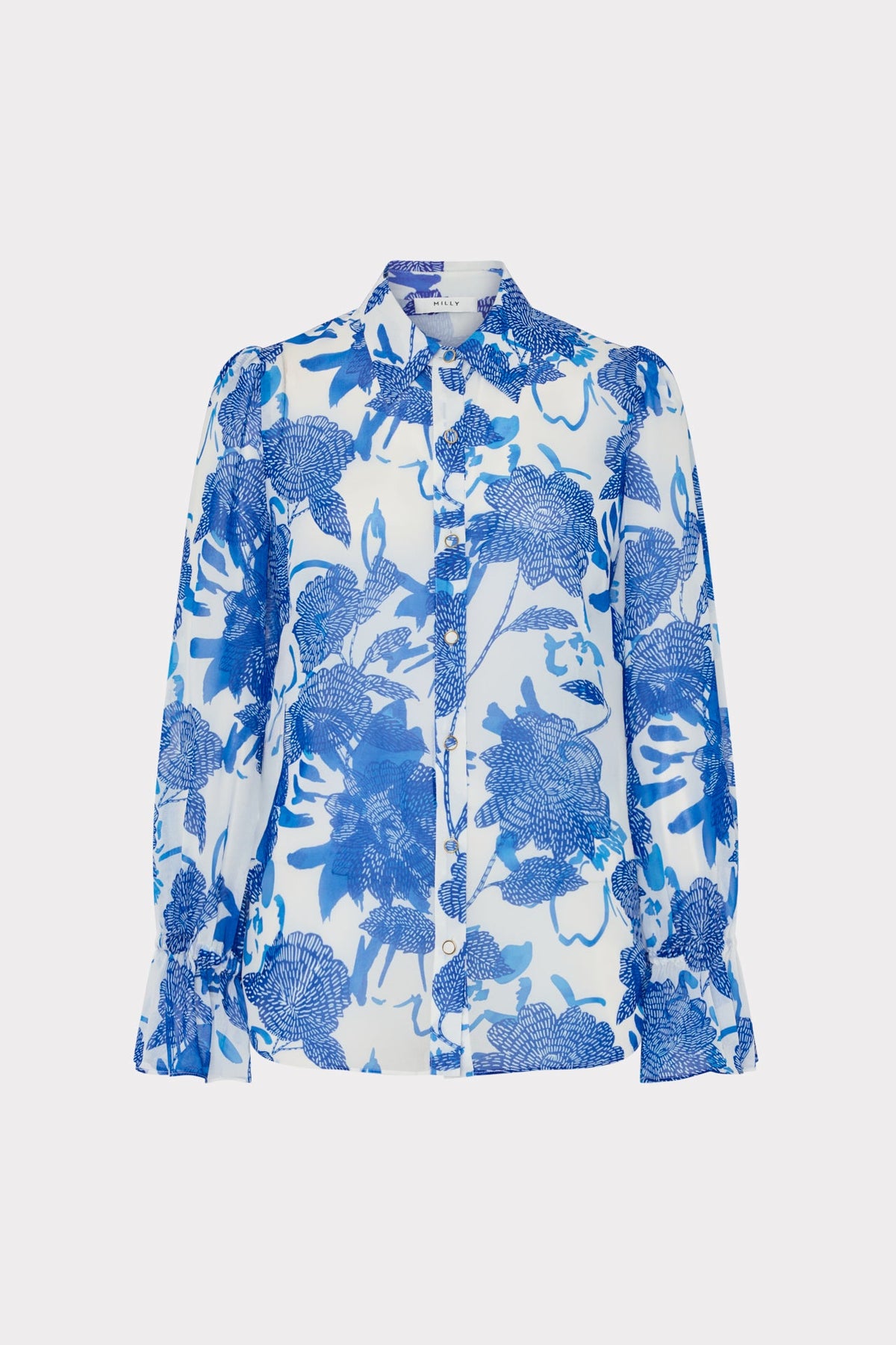 Lacey Brushwork Floral Blouse - Blue Multi