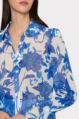 Lacey Brushwork Floral Blouse - Blue Multi