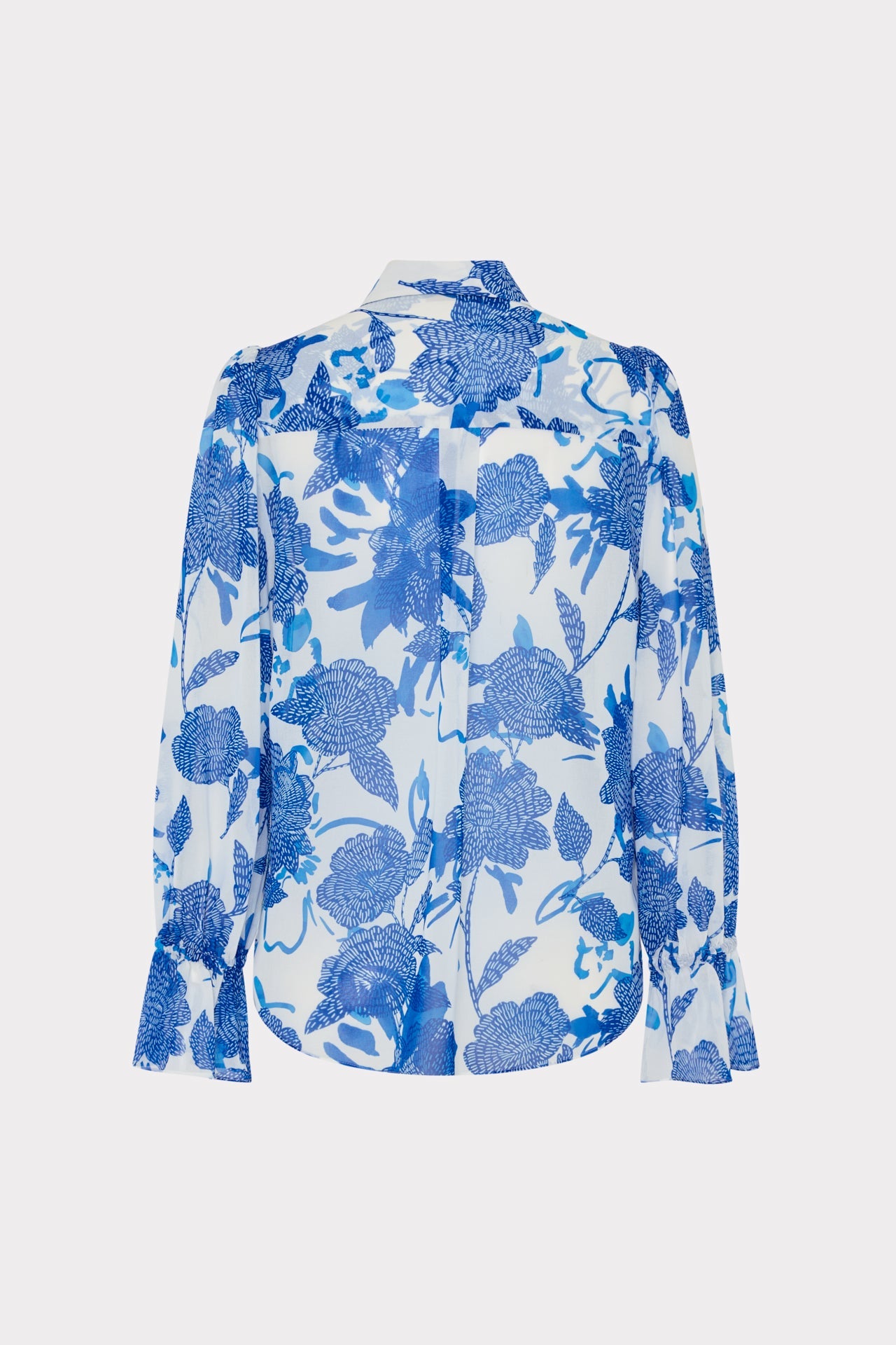 Lacey Brushwork Floral Blouse - Blue Multi